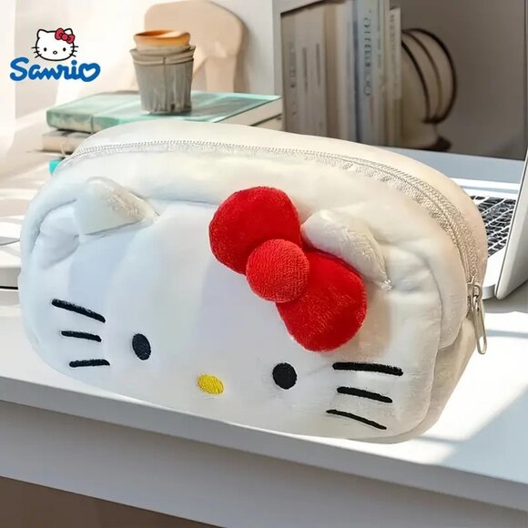 Cosmetic Bag Hello Kitty Case Makeup Plush Pouch Pencil Travel Plush Sanrio NEW - Picture 1 of 5